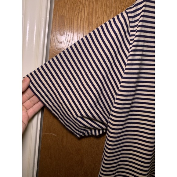 Vintage LL Bean Men's Polo Navy White Striped Regular Short Sleeve 1/4 Button L - Picture 6 of 8
